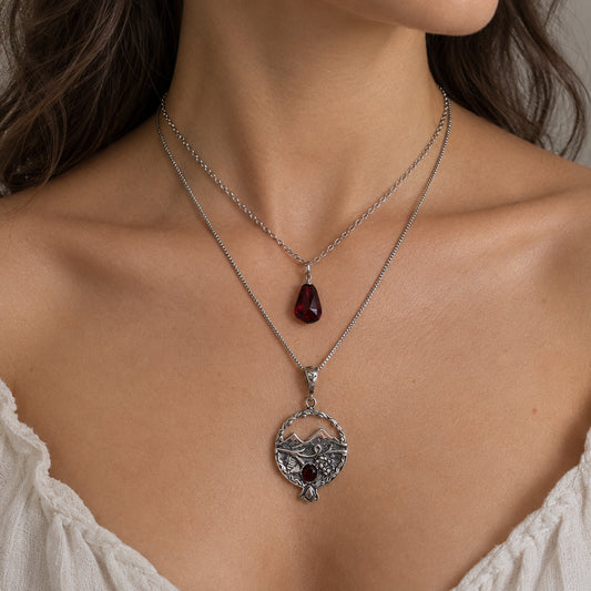Sterling Silver Pomegranate Pendant with  Mount Ararat and  Grapes