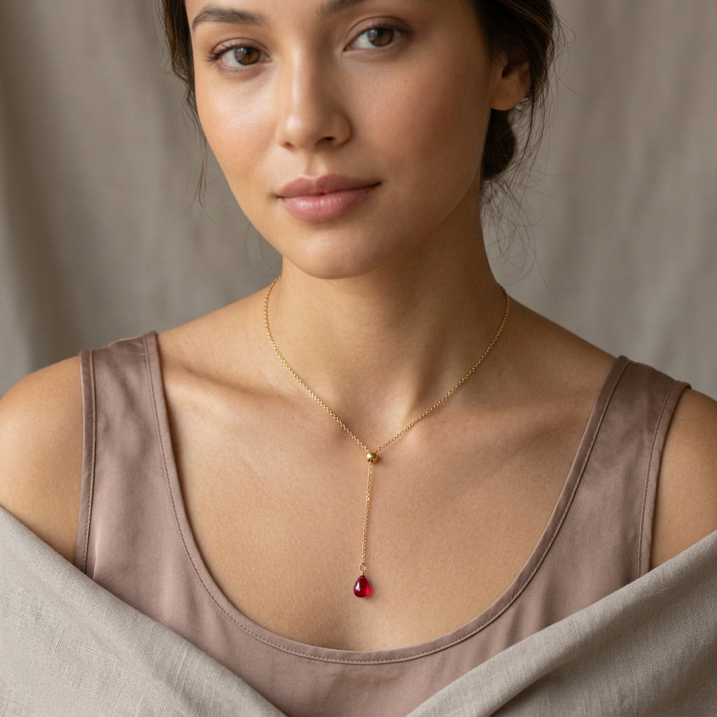 18K gold plated stainless steel, hypoallergic non tarnish jewelry  Pomegranate Glass seed Necklace and Earrings