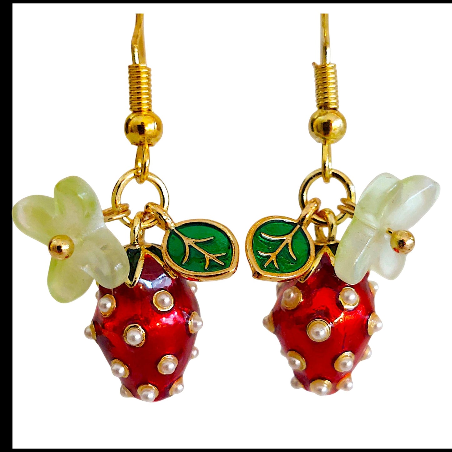 Handmade Enamel Stainless Steel Hypoallergenic Jewelry Set Strawberry Jewelry