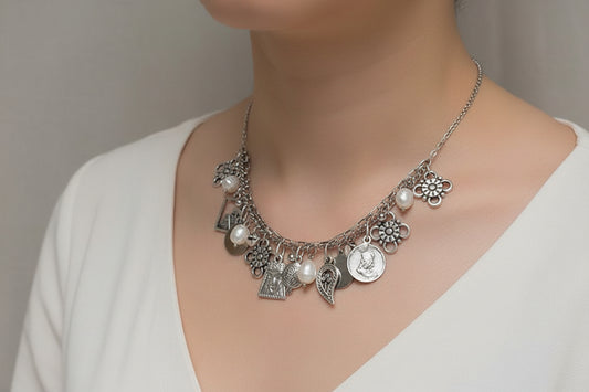 Armenian traditional  necklace with earrings  rhodium  plated stainless steel parts
