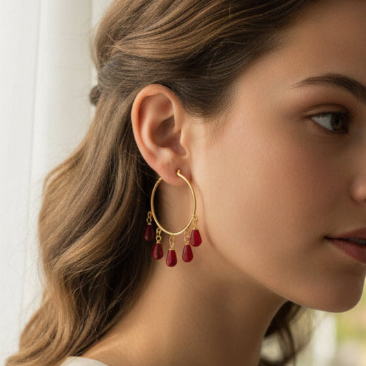 1.5 in Pomegranate seed hoop earrings 14K gold plated stainless steel, non tarnish jewelry