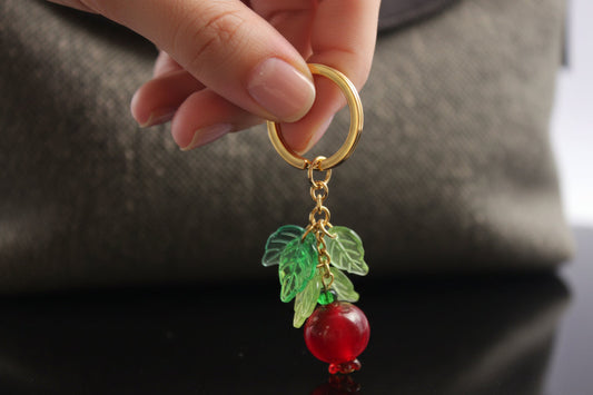 14K Gold Plated Stainless Steel Glass Pomegranate Keychain Non Tarnish