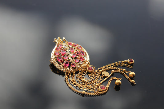 Handmade 14K gold plated  Pomegranate brooch with zircons and glass beads