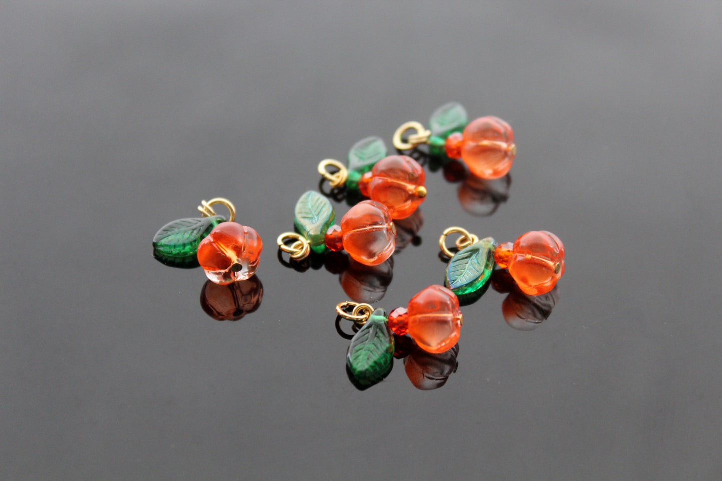 3,5,10 Ready Glass pumpkin beads for jewelry making with hoops