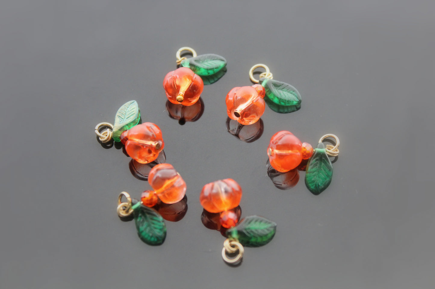 3,5,10 Ready Glass pumpkin beads for jewelry making with hoops