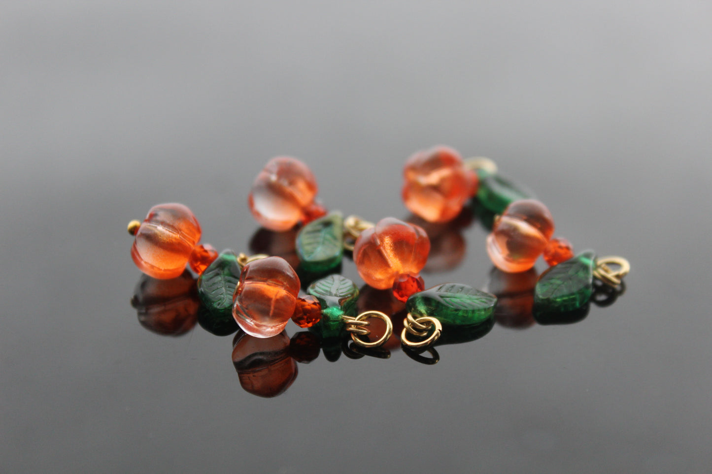 3,5,10 Ready Glass pumpkin beads for jewelry making with hoops