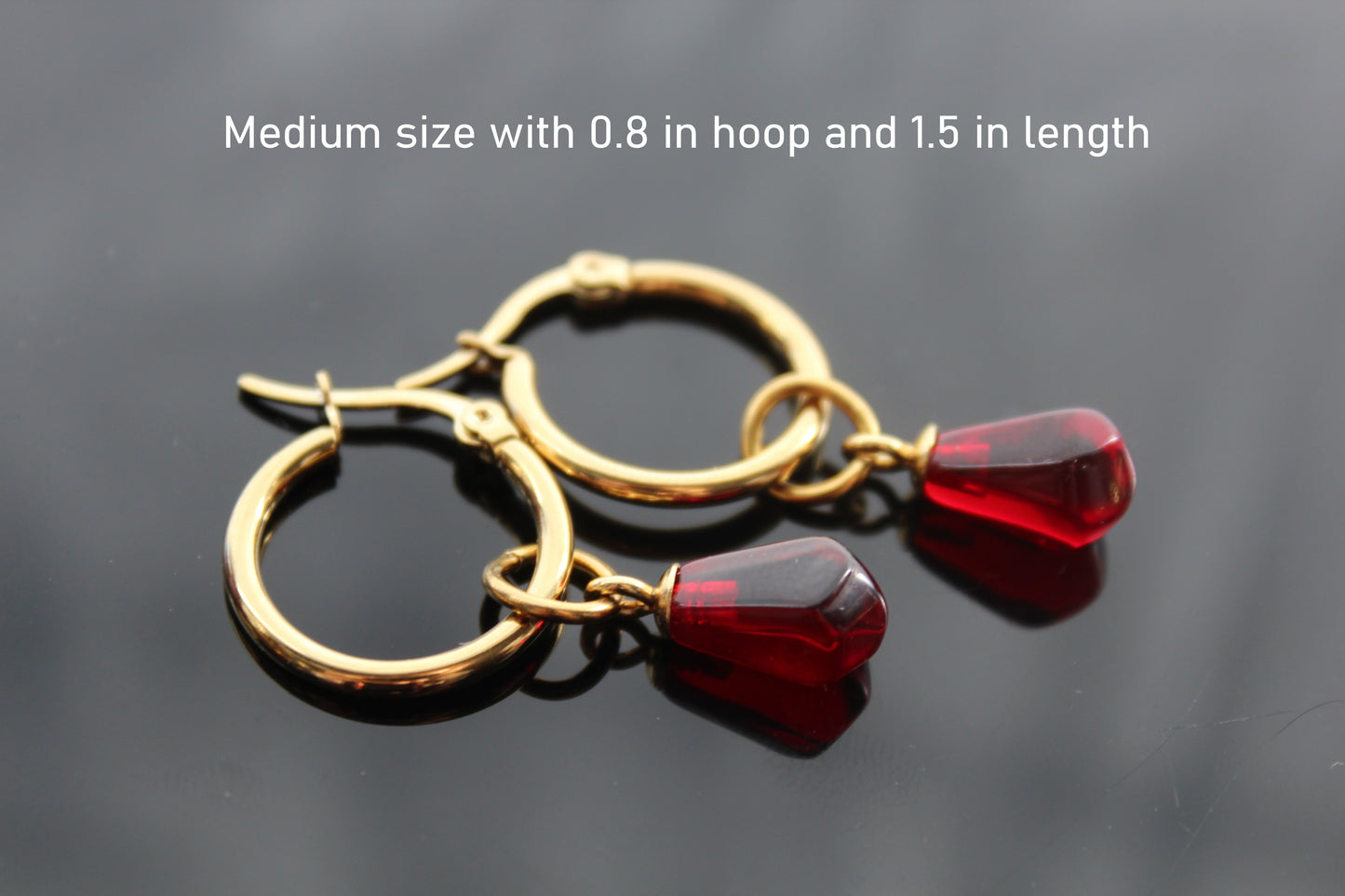 Pomegranate seeds hoop earrings and necklace  gold plated stainless  steel hypoallergenic jewelry