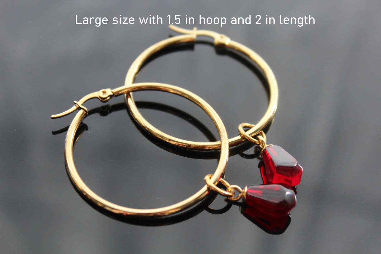 Pomegranate seeds hoop earrings and necklace  gold plated stainless  steel hypoallergenic jewelry