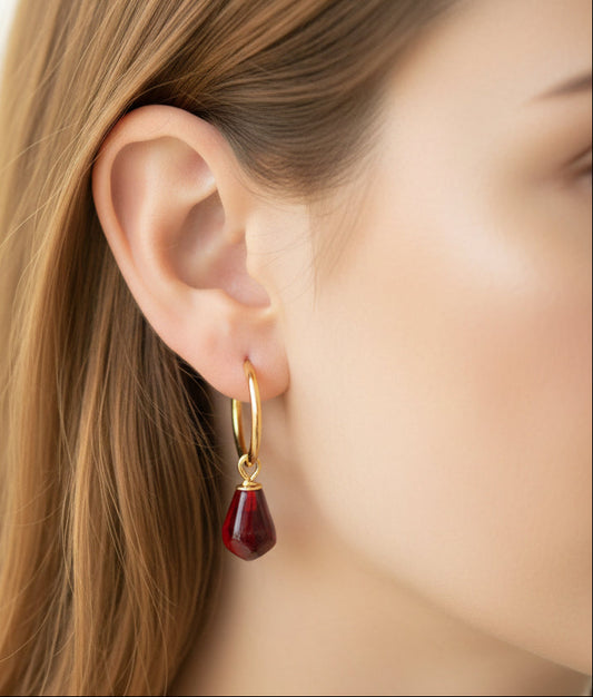 Pomegranate seeds hoop earrings and necklace  gold plated stainless  steel hypoallergenic jewelry