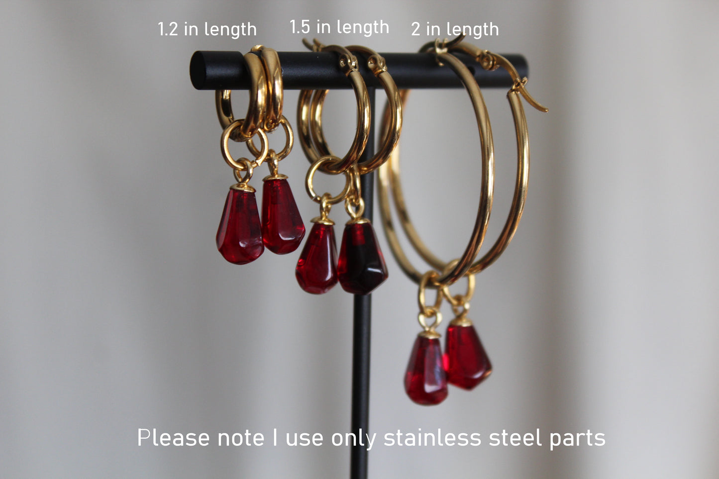 Pomegranate seeds hoop earrings and necklace  gold plated stainless  steel hypoallergenic jewelry