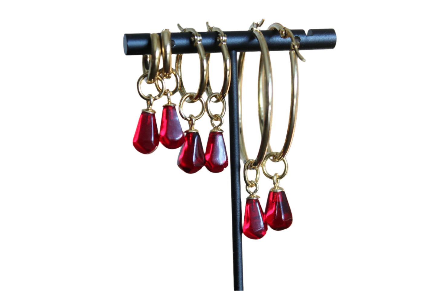 Pomegranate seeds hoop earrings and necklace  gold plated stainless  steel hypoallergenic jewelry
