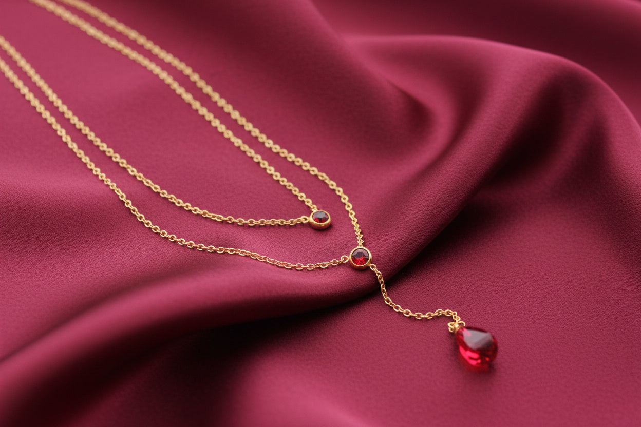 Glass pomegranate seed Y shape layered necklace