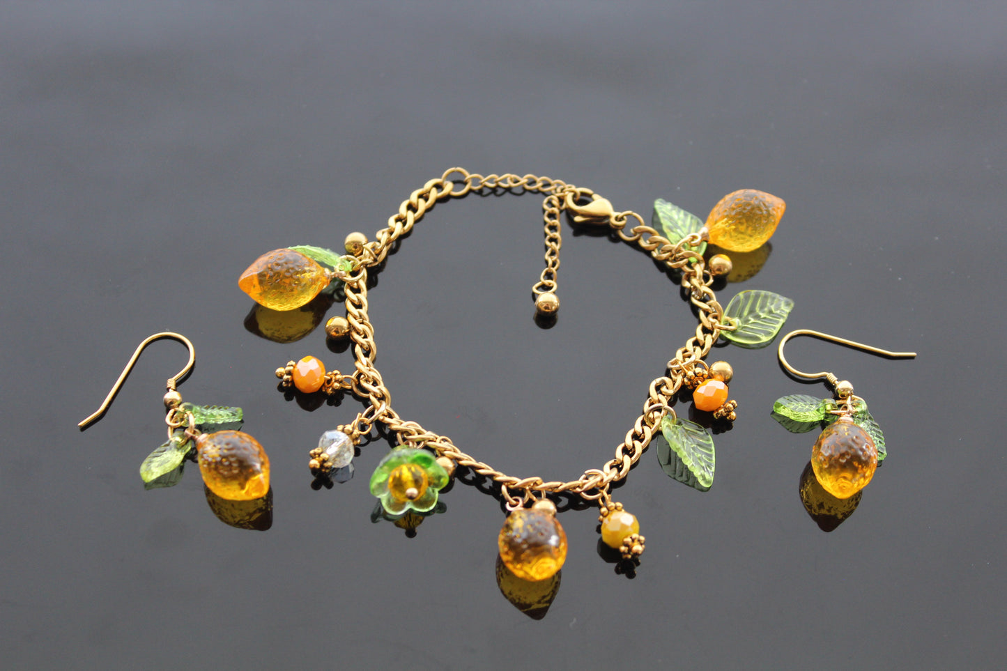 Hand made lemon bracelet with earrings