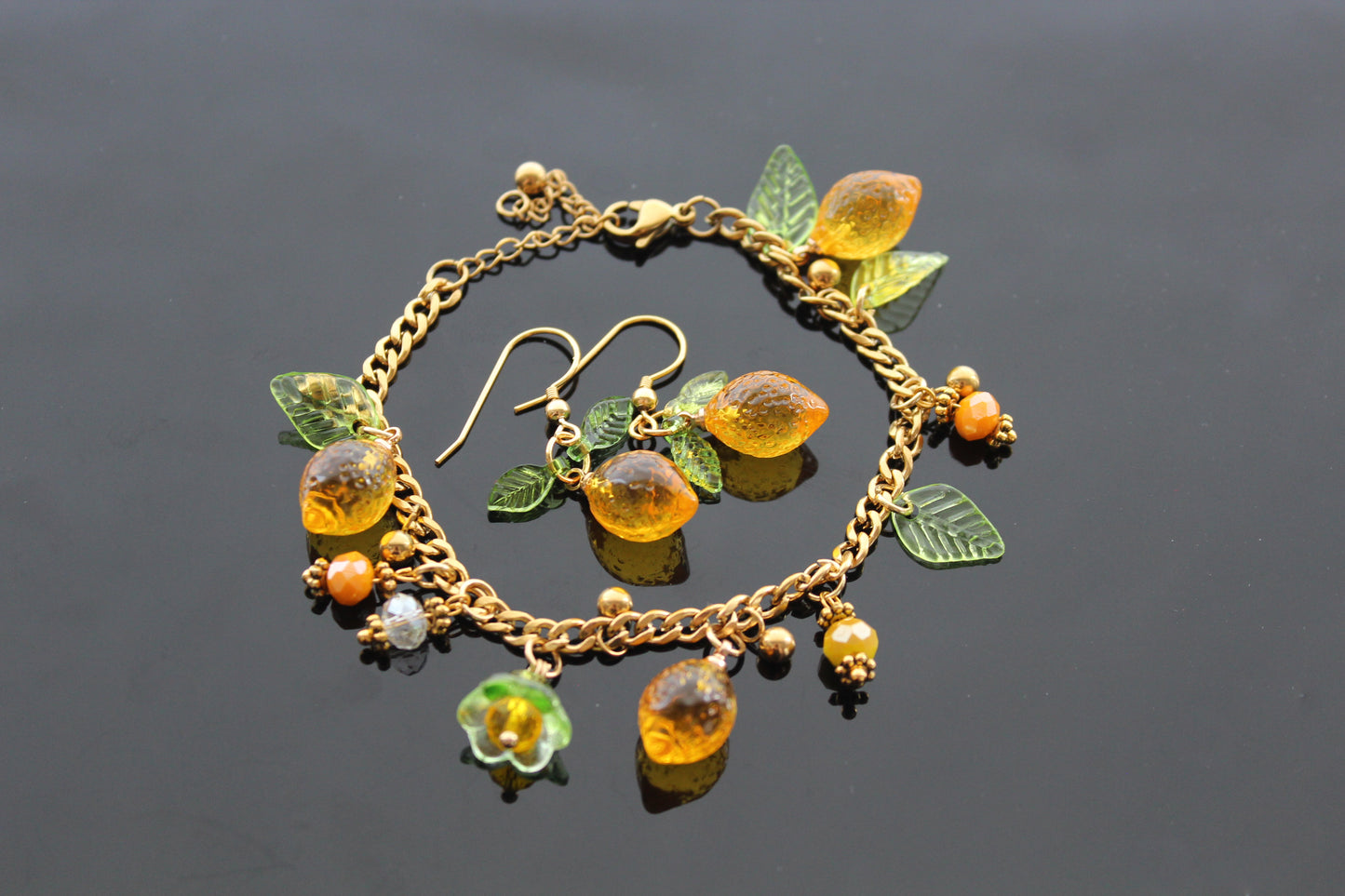 Hand made lemon bracelet with earrings