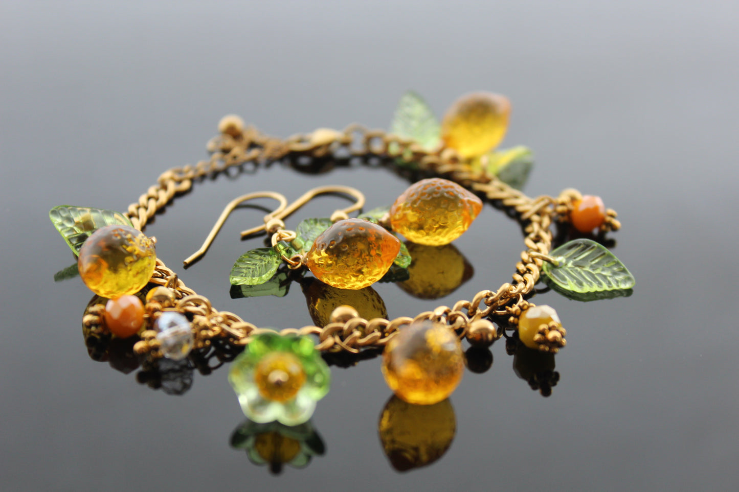 Hand made lemon bracelet with earrings