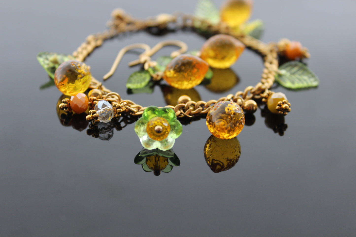 Hand made lemon bracelet with earrings