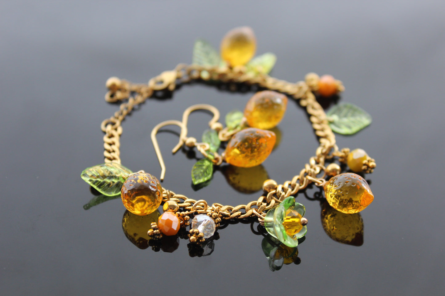 Hand made lemon bracelet with earrings
