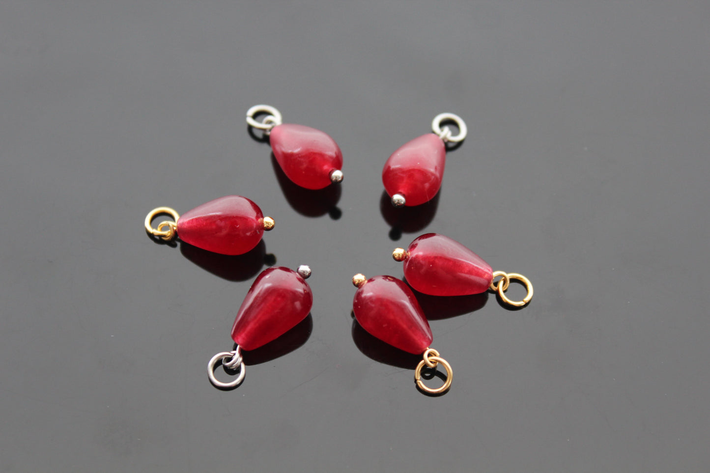Set of 3 Natural red chalcedony teardrop  shape charms