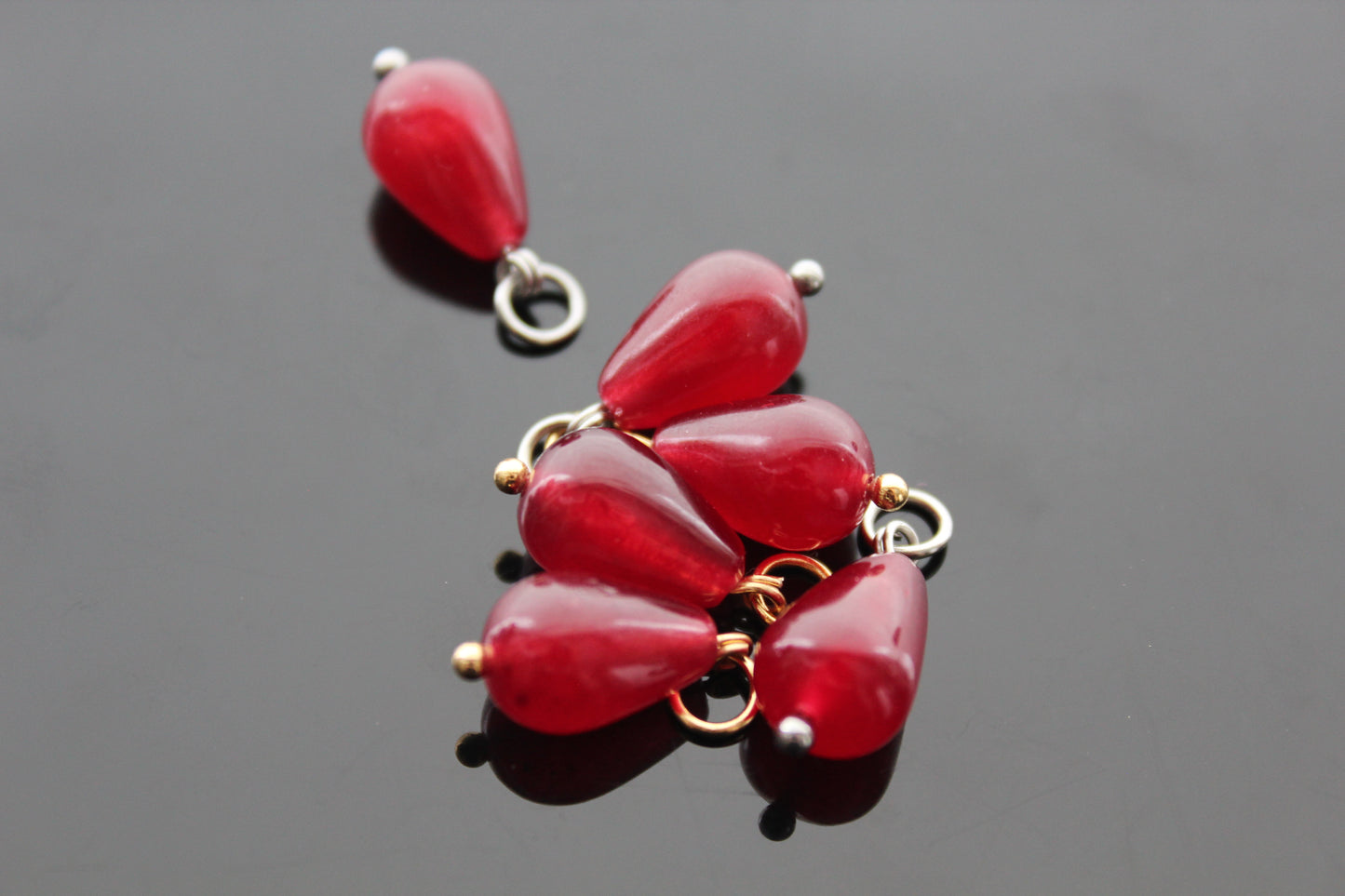 Set of 3 Natural red chalcedony teardrop  shape charms