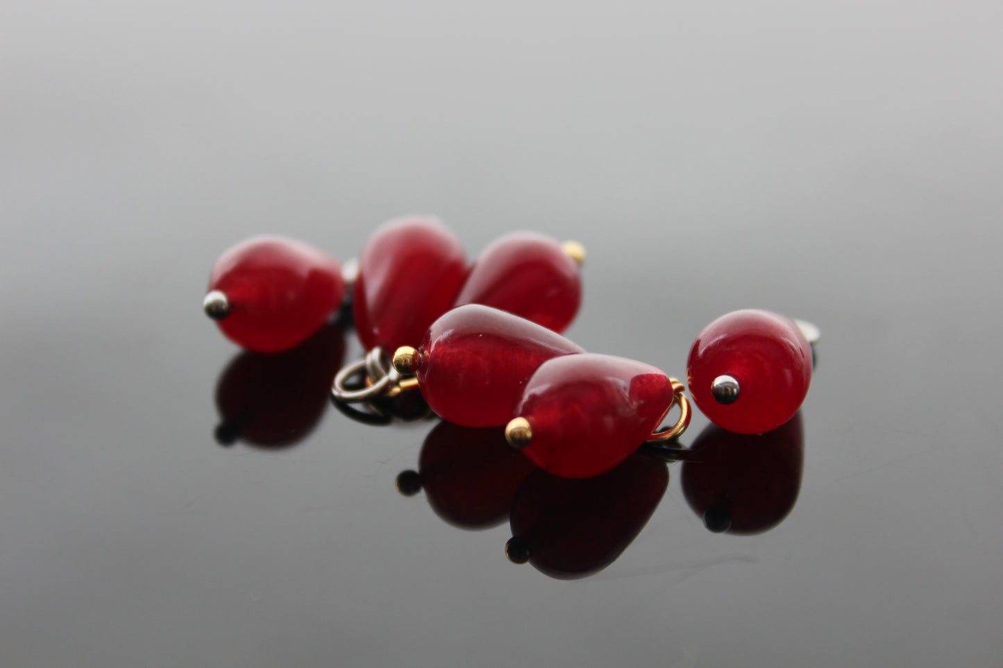 Set of 3 Natural red chalcedony teardrop  shape charms