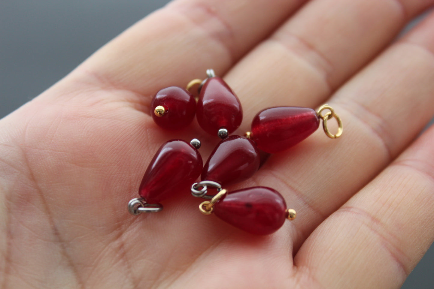 Set of 3 Natural red chalcedony teardrop  shape charms