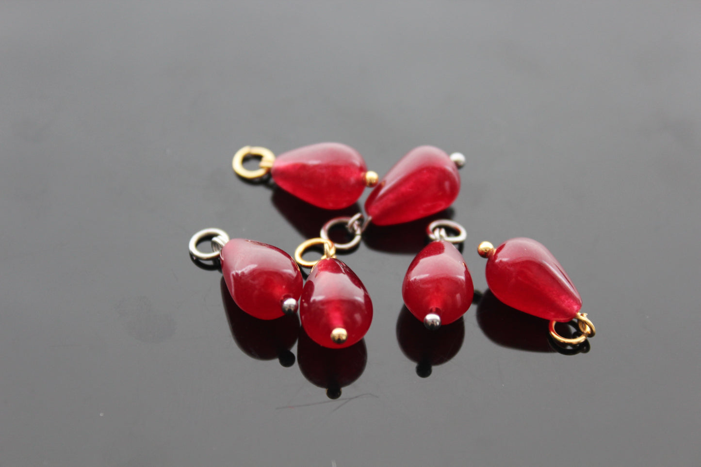 Set of 3 Natural red chalcedony teardrop  shape charms