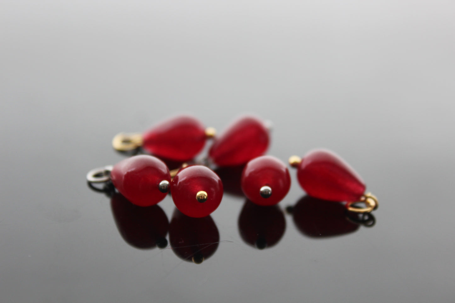 Set of 3 Natural red chalcedony teardrop  shape charms
