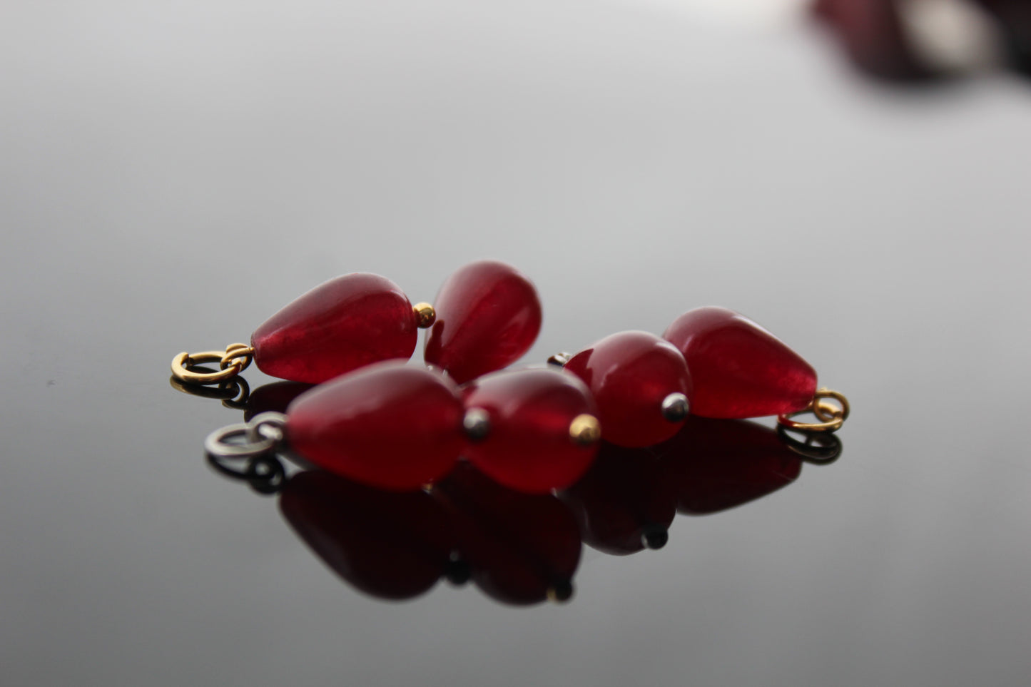 Set of 3 Natural red chalcedony teardrop  shape charms