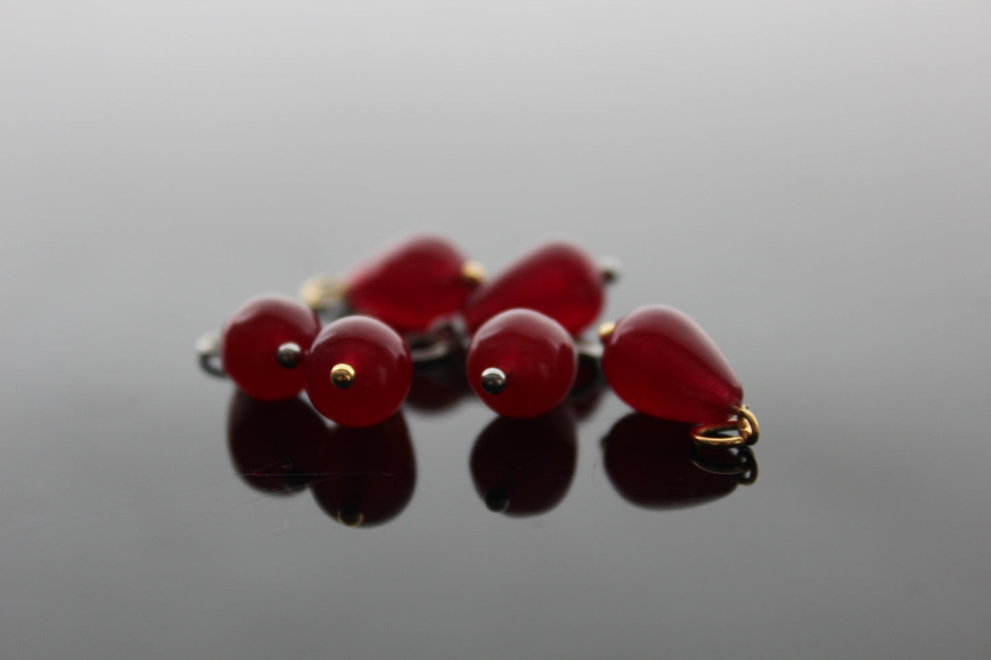 Set of 3 Natural red chalcedony teardrop  shape charms