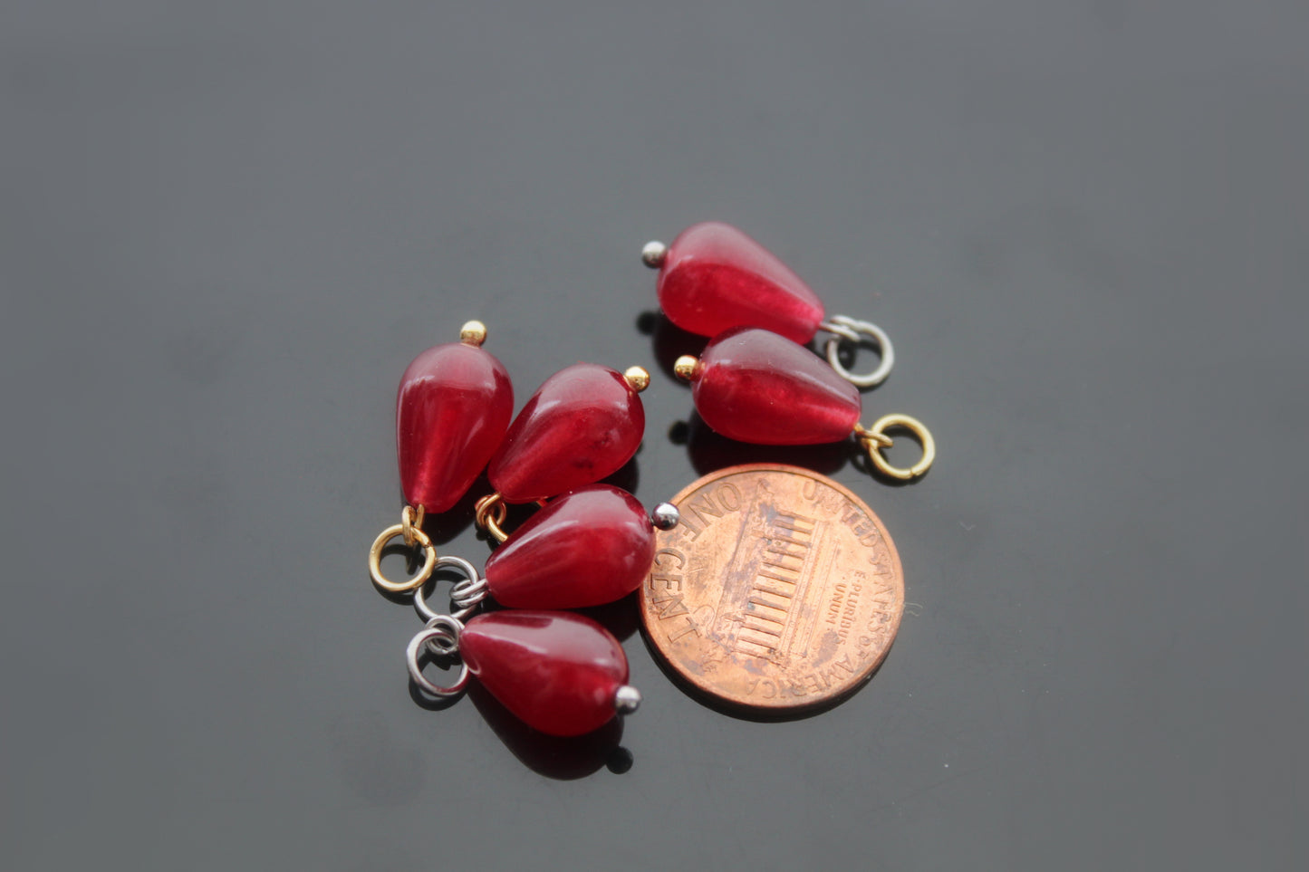 Set of 3 Natural red chalcedony teardrop  shape charms