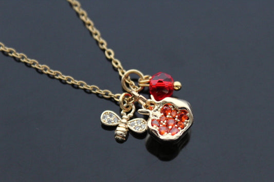 Bee pomegranate  gold plated necklace