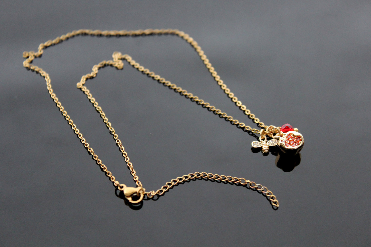 Bee pomegranate  gold plated necklace