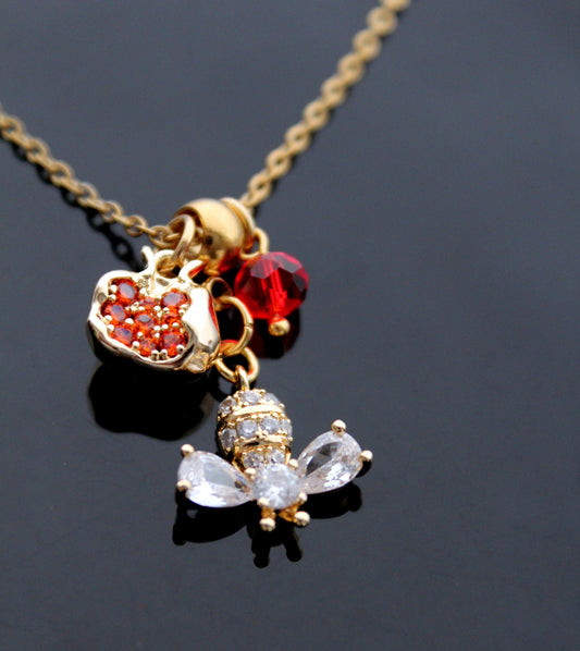 Crystal Bee pomegranate  gold plated necklace