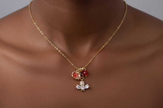 Crystal Bee pomegranate  gold plated necklace