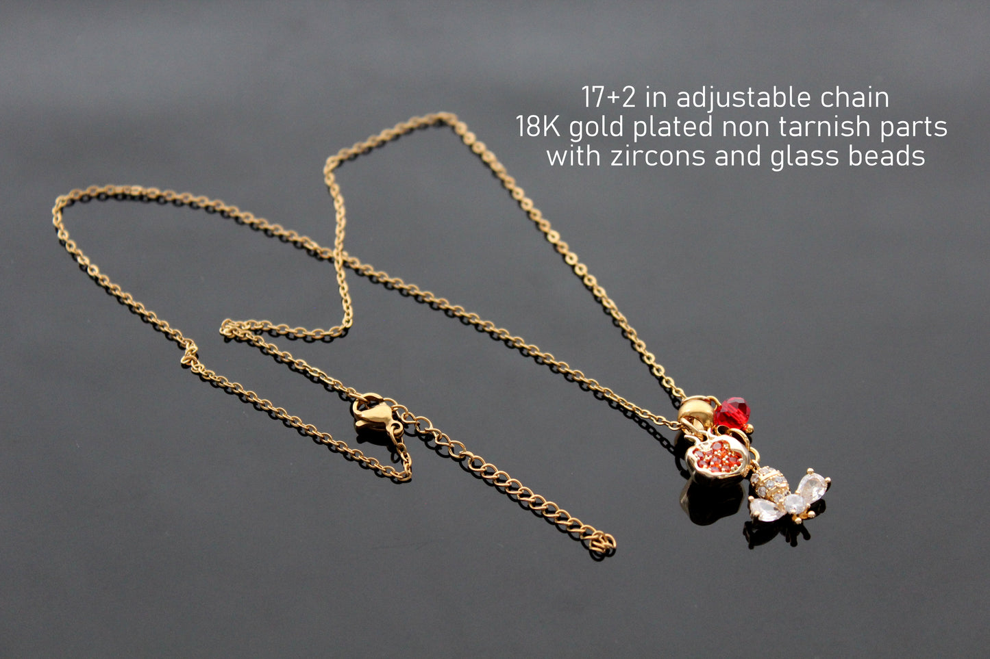 Crystal Bee pomegranate  gold plated necklace