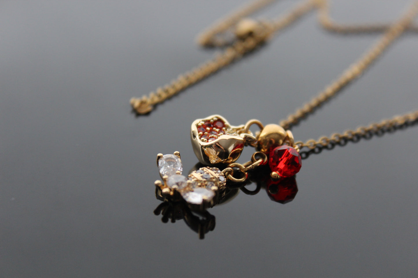 Crystal Bee pomegranate  gold plated necklace