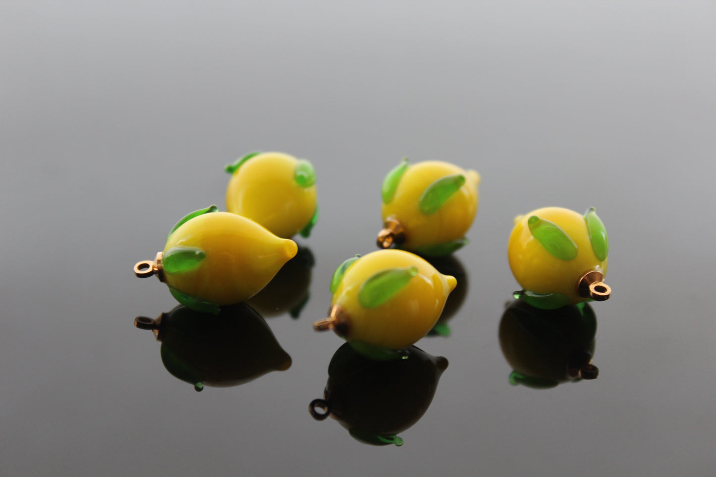 Glass Lemon charms for jewelry making , Ready to make jewelry findings