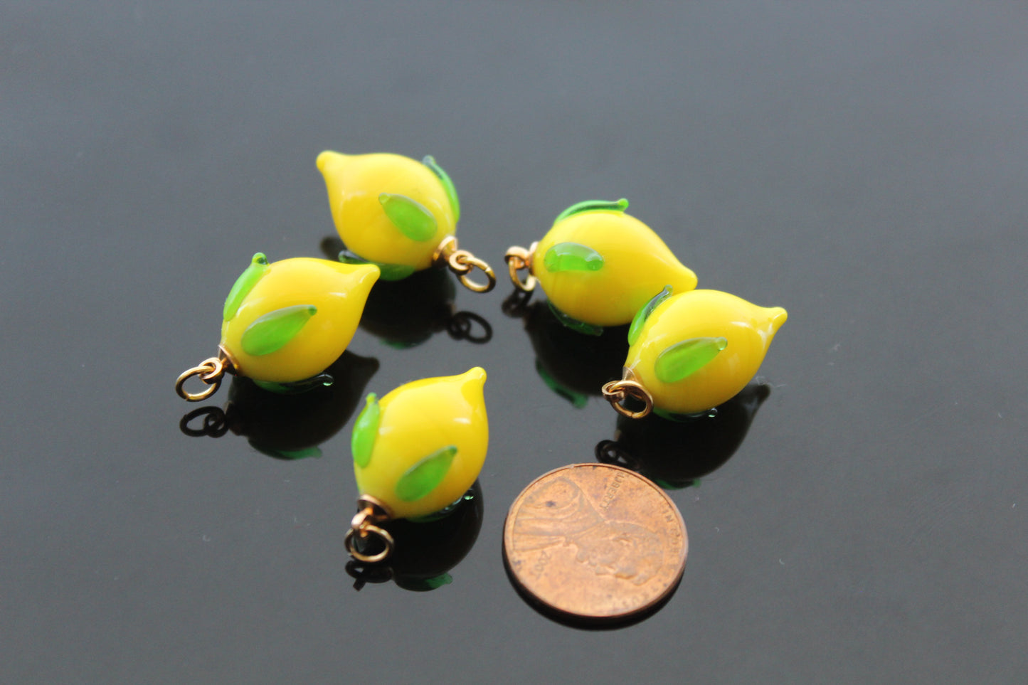 Glass Lemon charms for jewelry making , Ready to make jewelry findings
