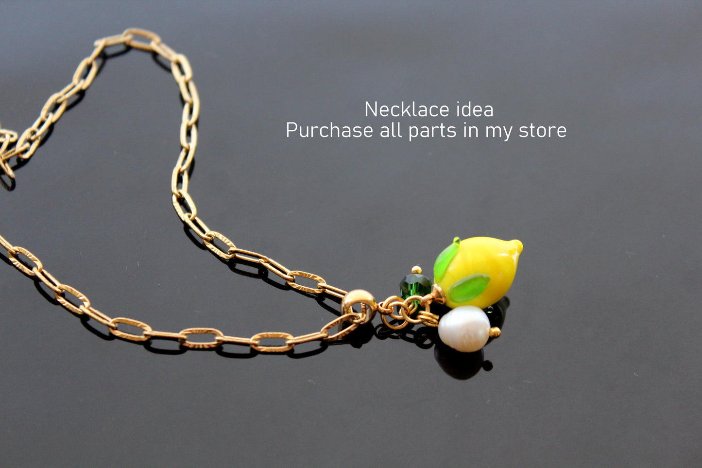 Glass Lemon charms for jewelry making , Ready to make jewelry findings