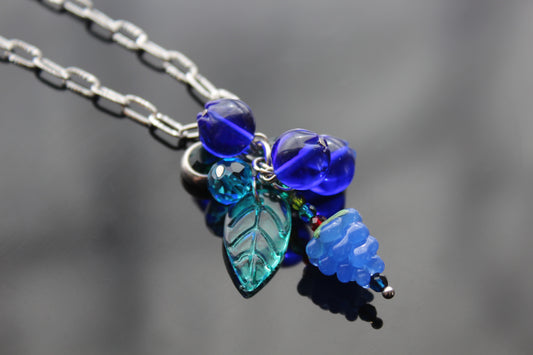 Hand Made  Glass Blueberries with Silver Hardware