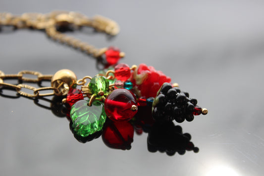 Hand Made Glass Raspberry Necklace with Gold Hardware
