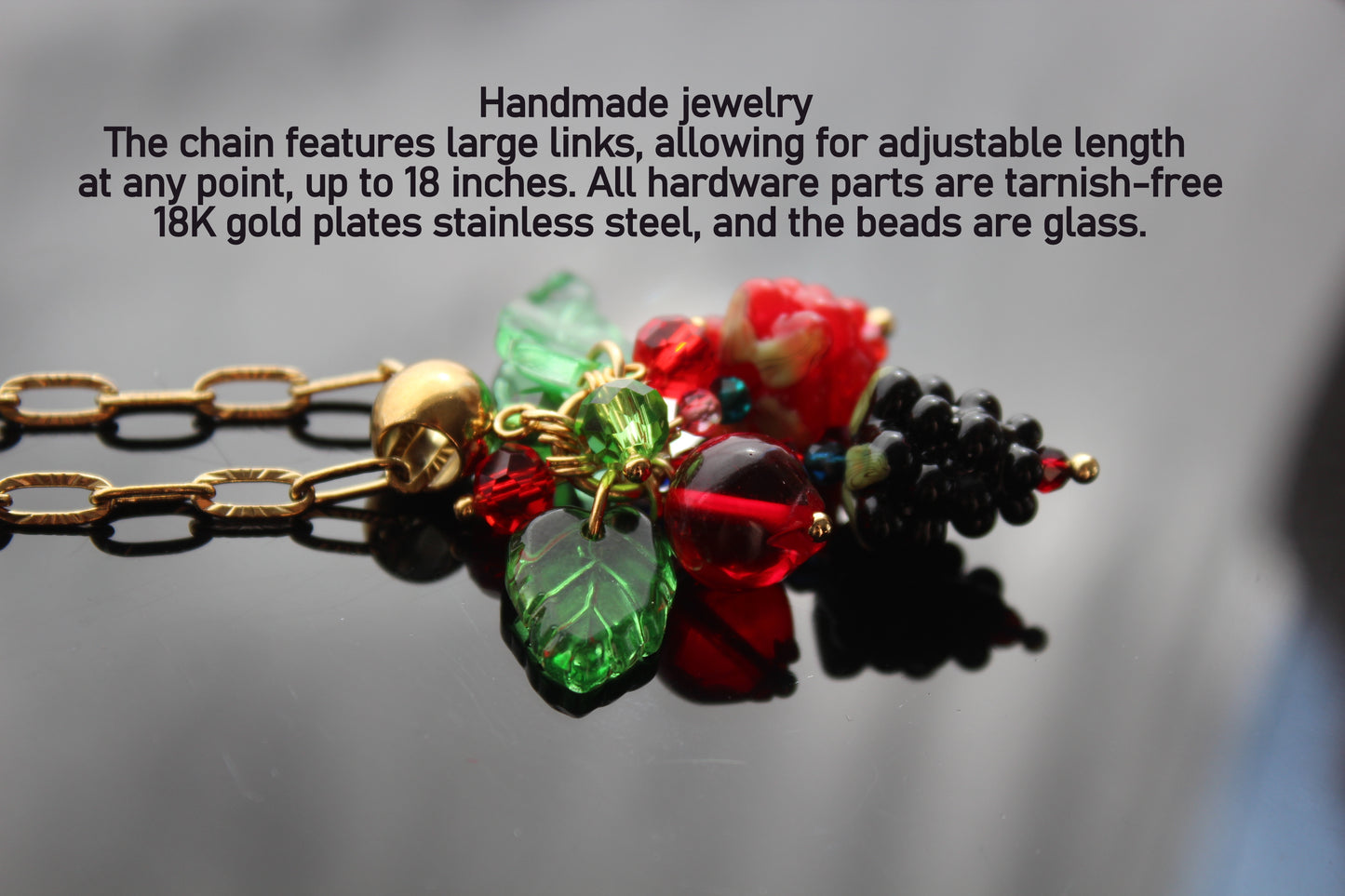 Hand Made Glass Raspberry Necklace with Gold Hardware
