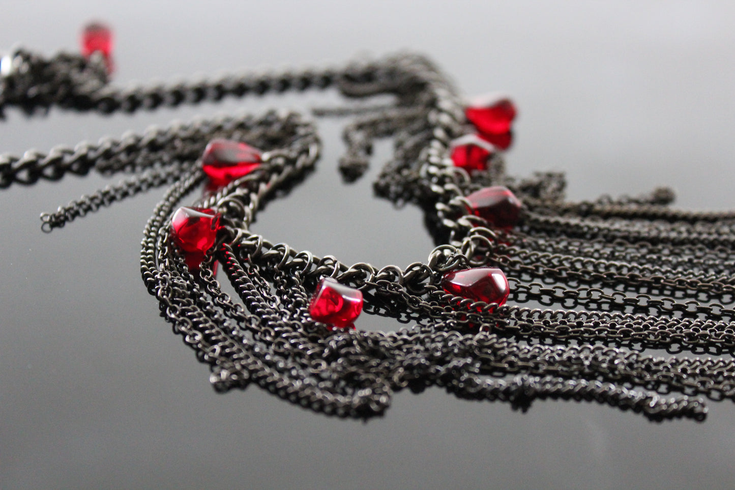 Black Chain Bib necklace with glass beads
