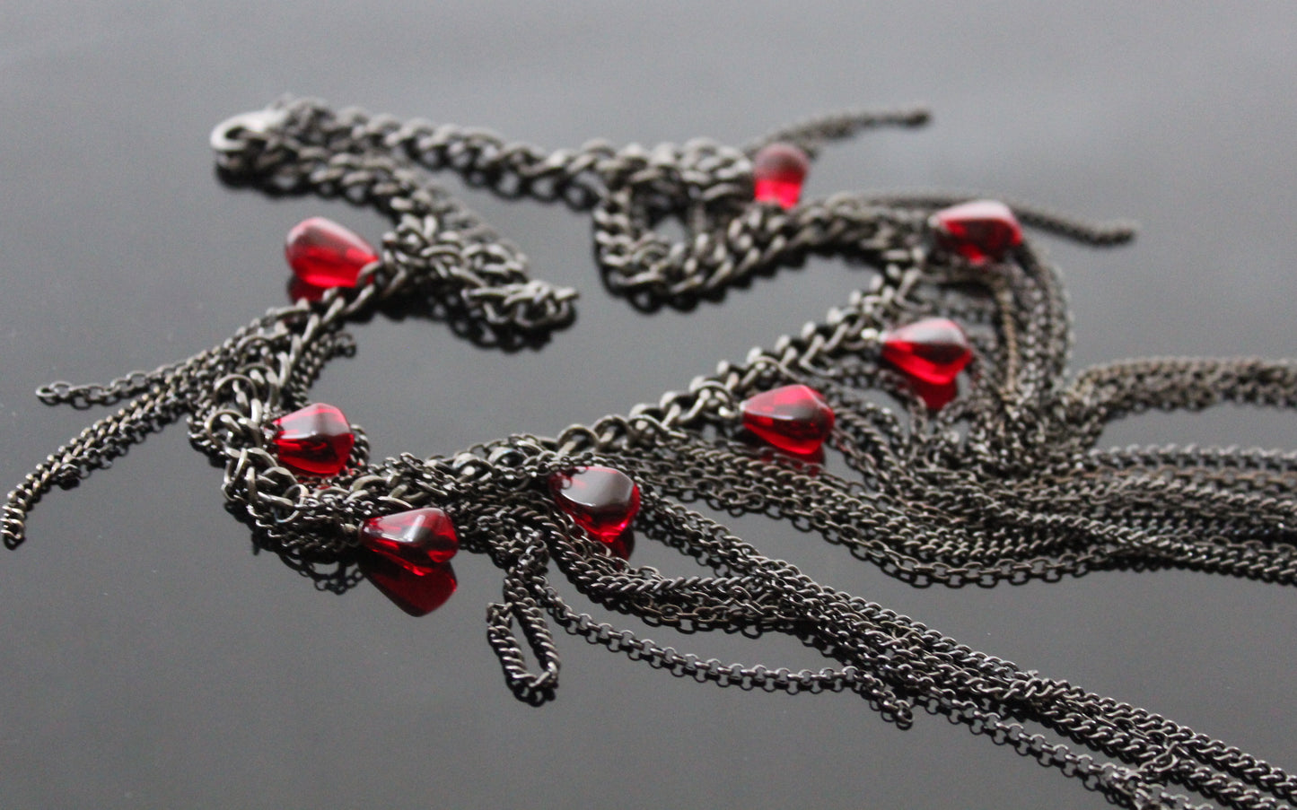 Black Chain Bib necklace with glass beads