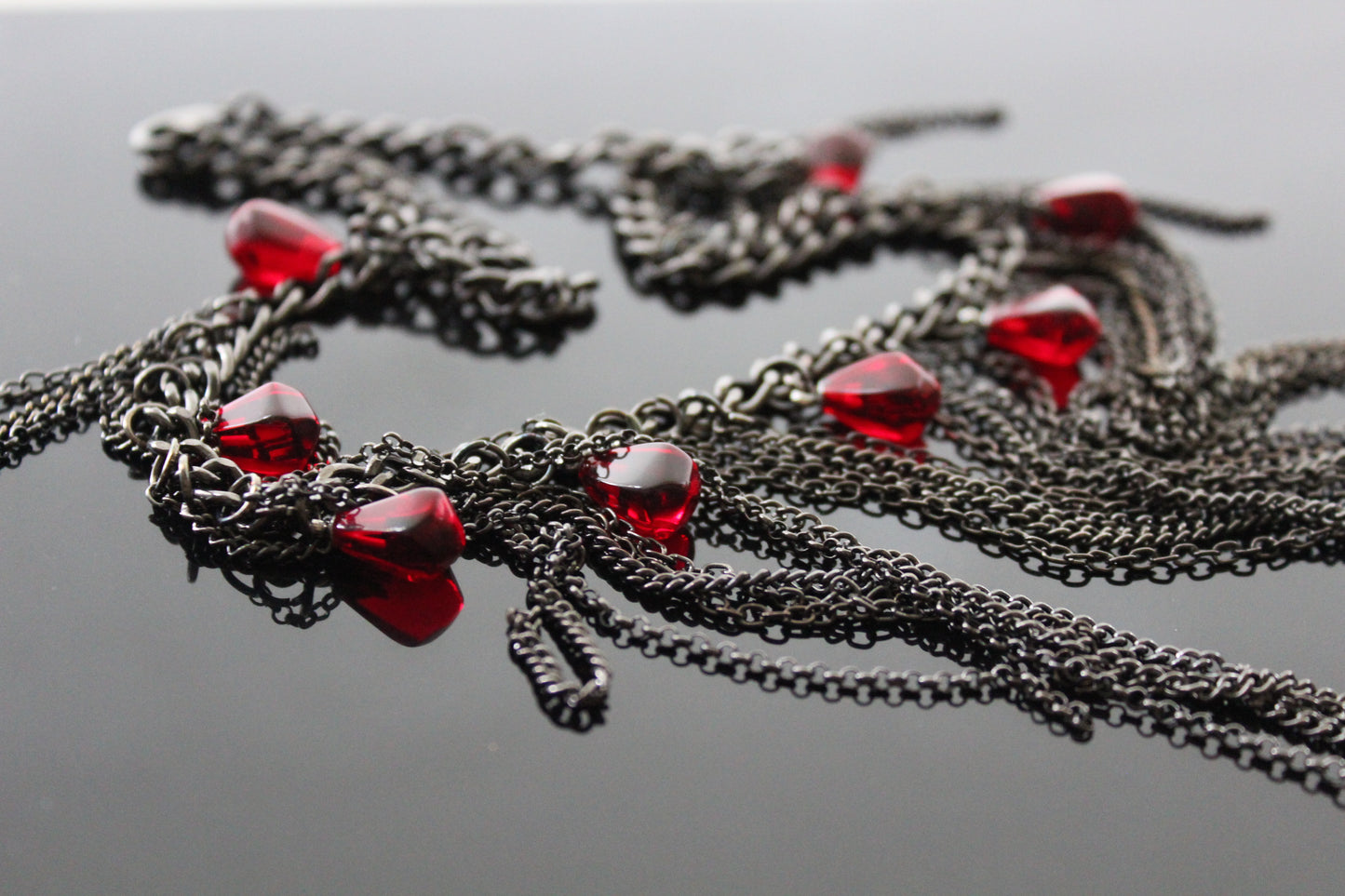 Black Chain Bib necklace with glass beads