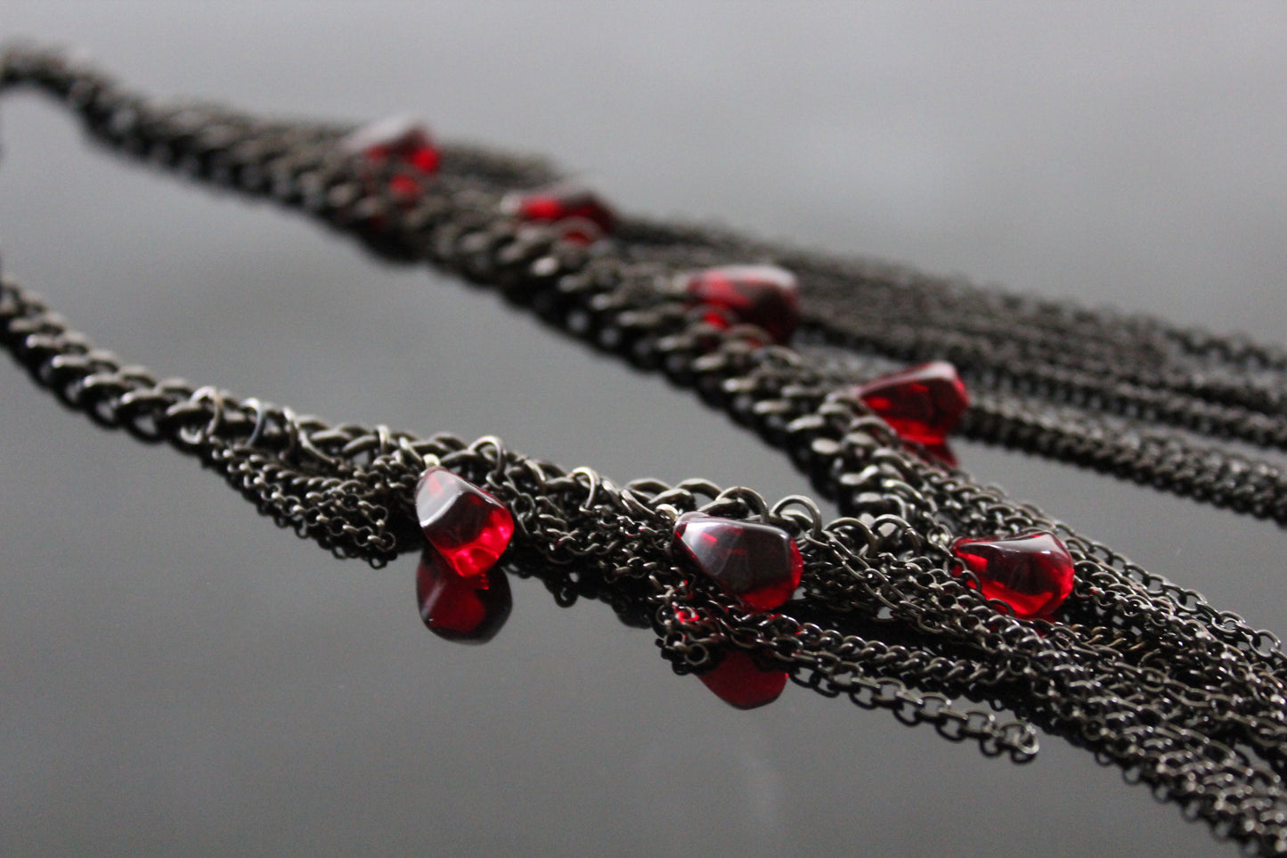 Black Chain Bib necklace with glass beads