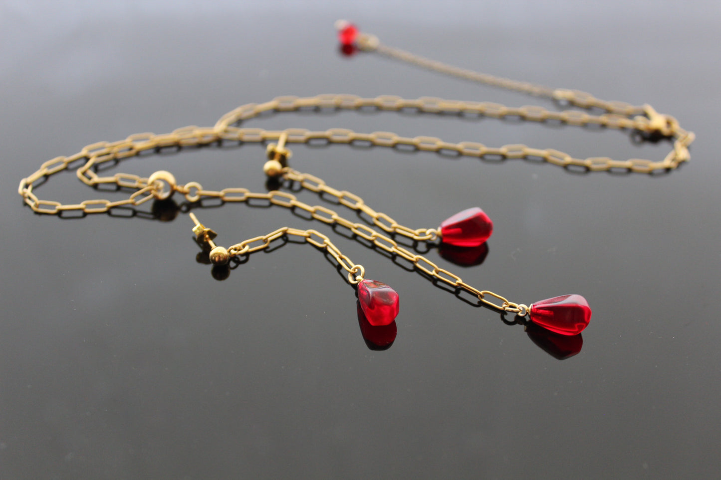 14K gold plated stainless steel handmade  non tarnish pomegranate seeds jewelry set