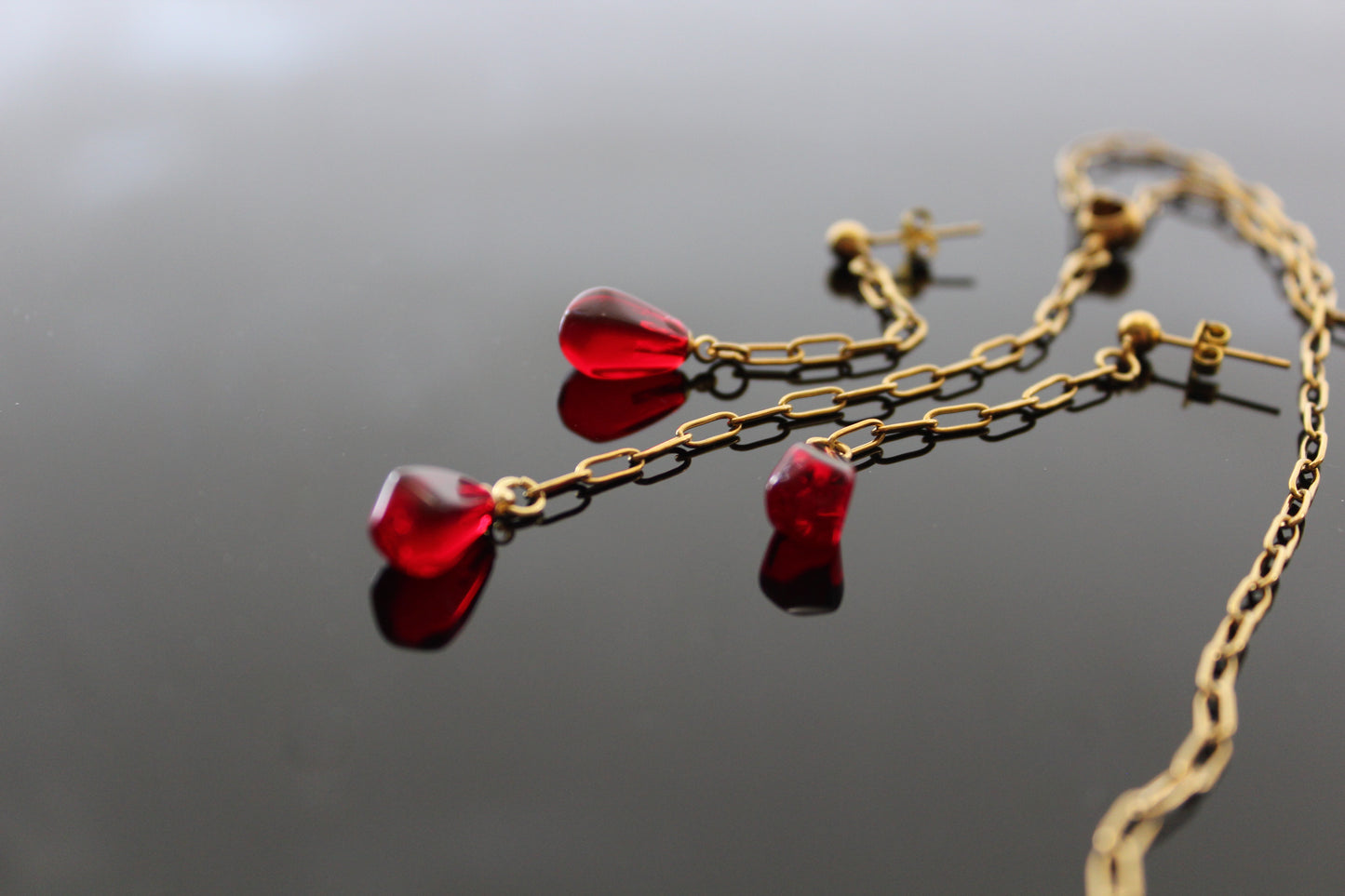 14K gold plated stainless steel handmade  non tarnish pomegranate seeds jewelry set