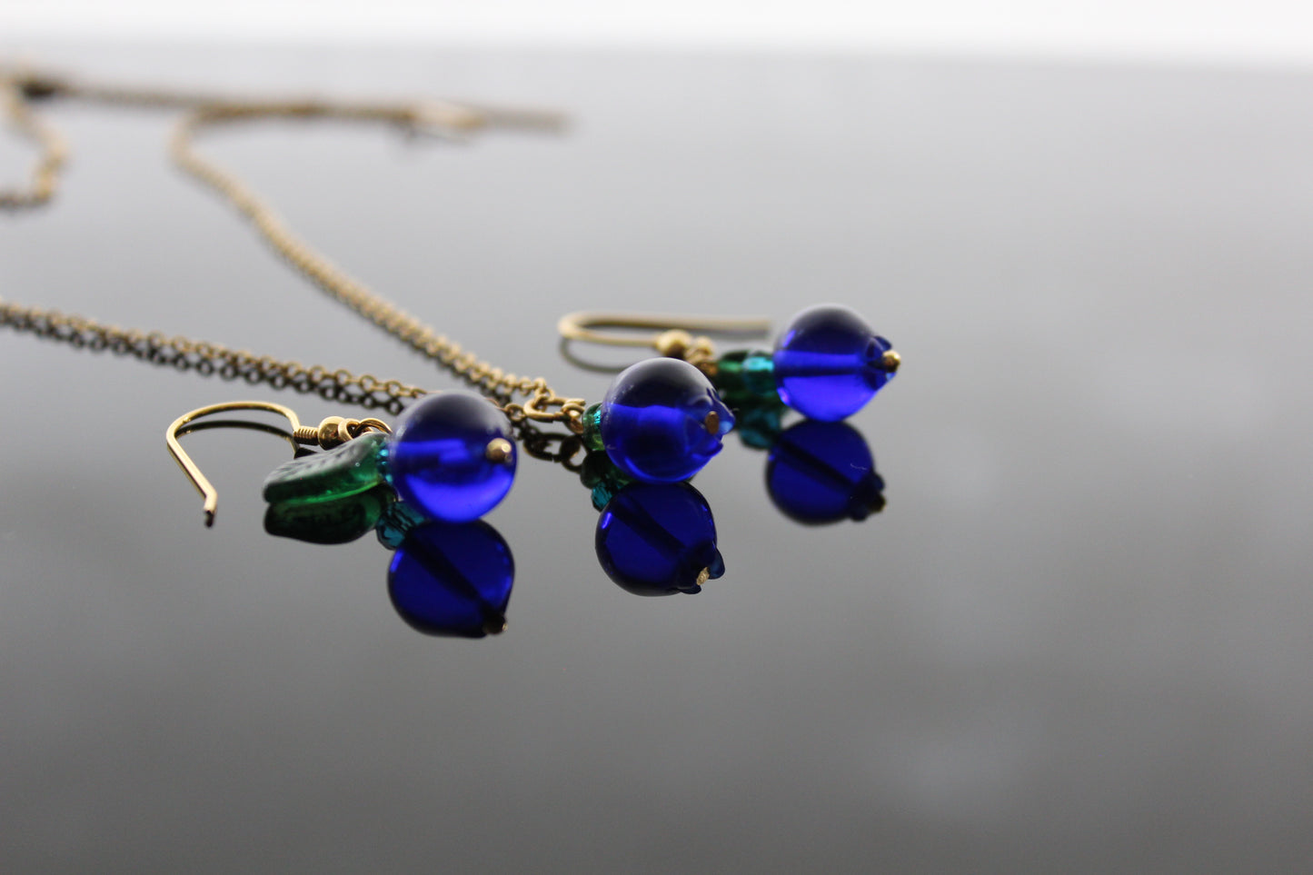 Handmade high quality glass blueberry jewelry set with stainless steel parts