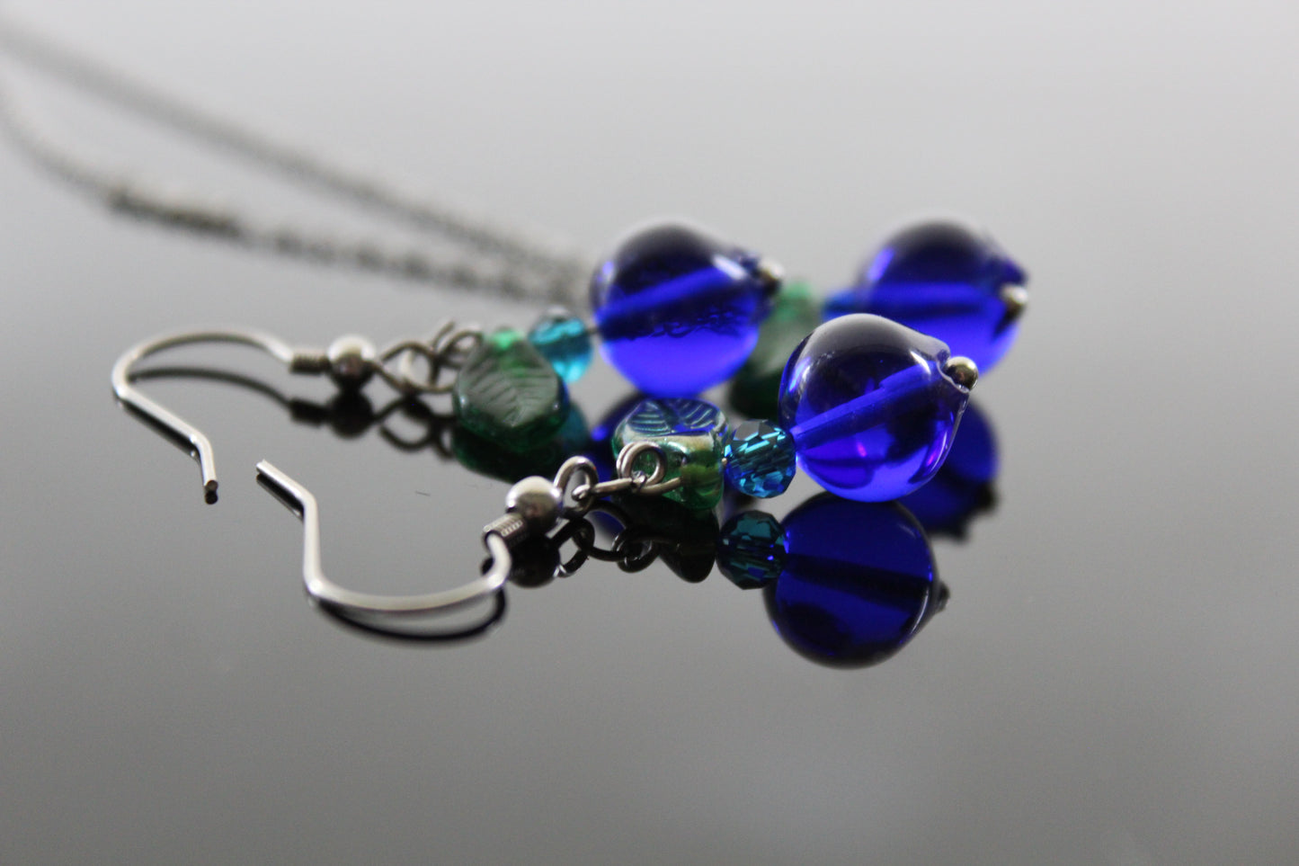 Handmade high quality glass blueberry jewelry set with stainless steel parts